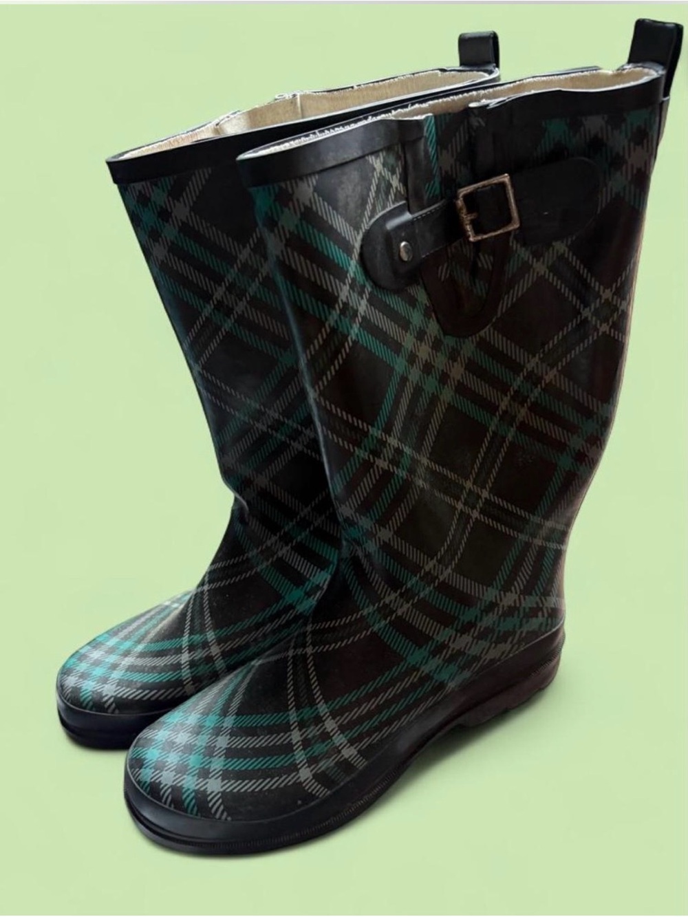 Western Chief Teal & Black Plaid Women's Rain Boots